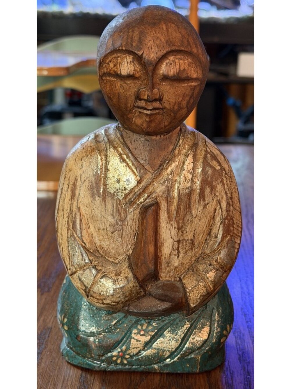 Vintage Burmese Gold Gild Wood Carving Praying Monk Buddhist Asian Temple